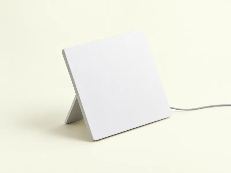 Flat white satellite antenna on a small stand