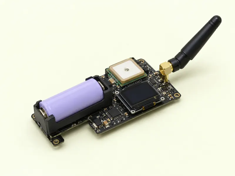 Long board with a cylindrical battery, a GPS module and an antenna